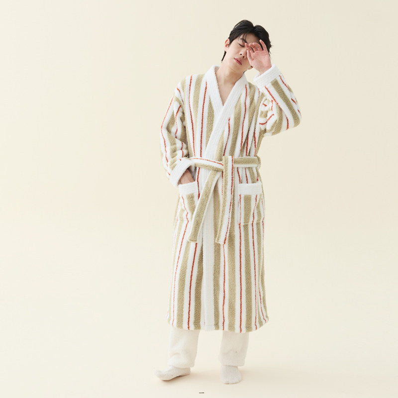 Men's Coral Fleece Kimono Bathrobe