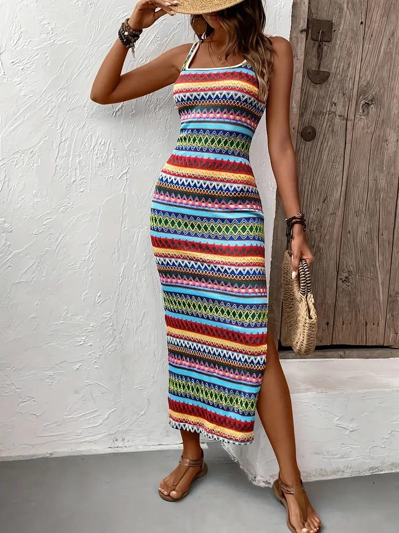 Women's Bohemian Striped Tank Dress