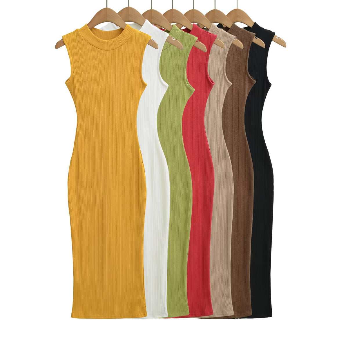 Women's Round Neck Elastic Waist Slit Dress