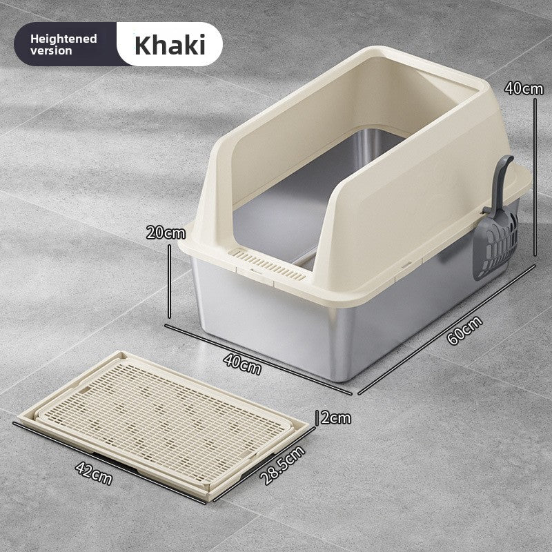 High-Fence Stainless Steel Cat Litter Box