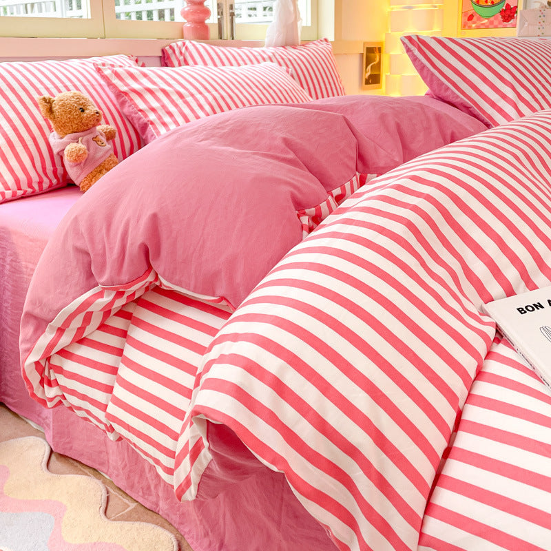 Striped Student Dorm Bedding Set