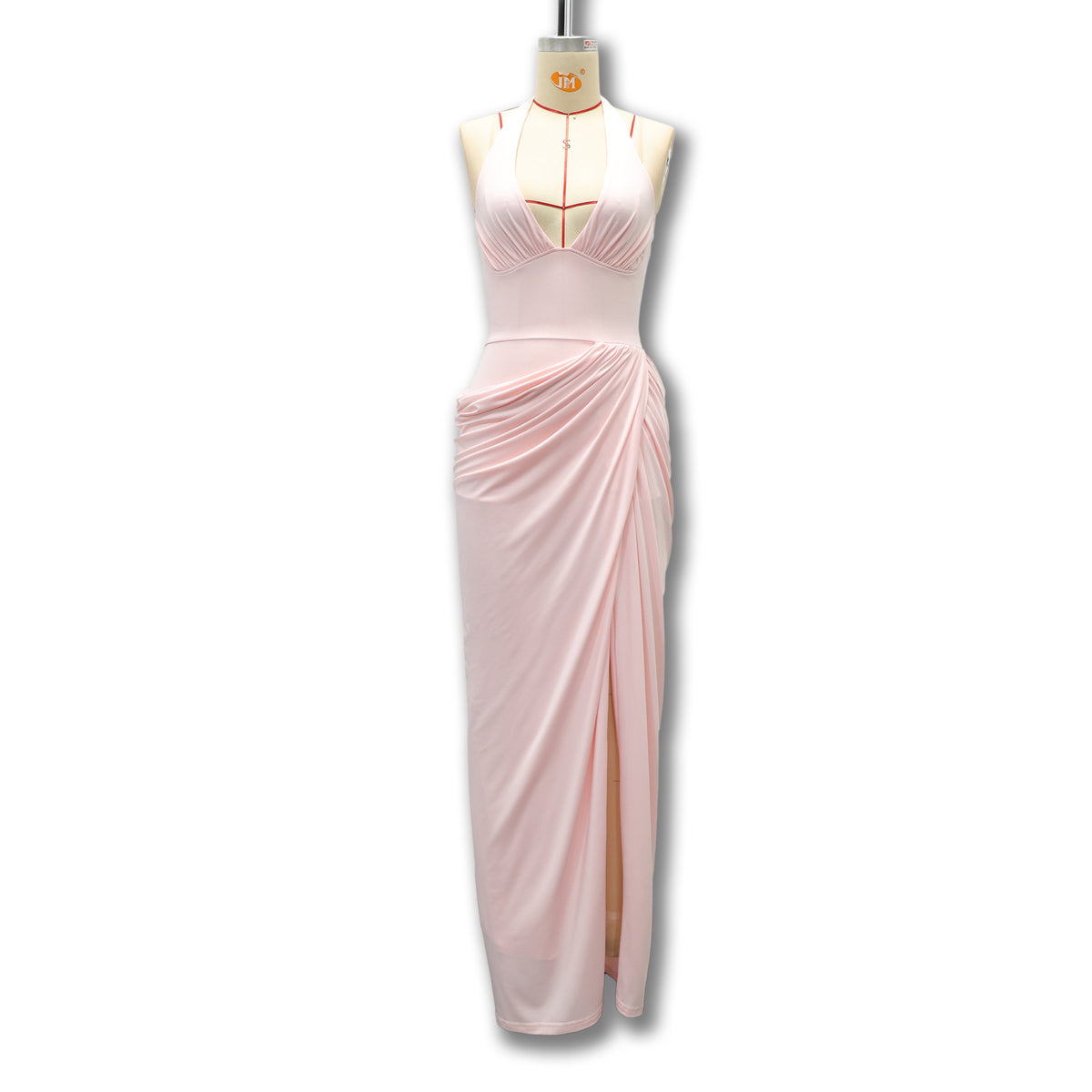 Women's Halter V-Neck Pleated Bodycon Dress