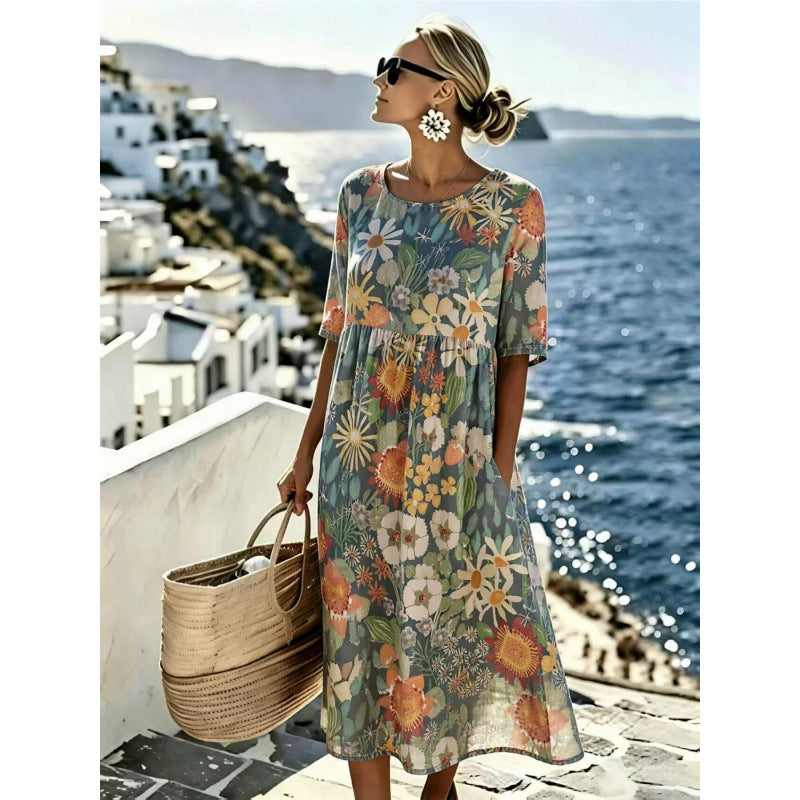 Women's Loose Fit Floral Print A-Line Dress