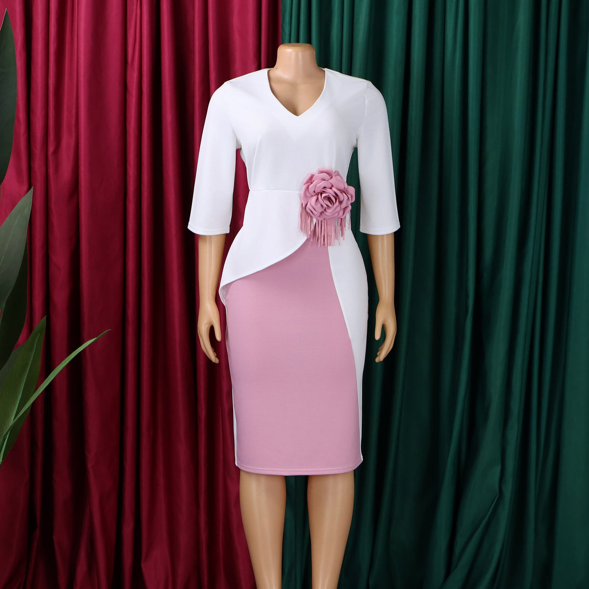 Women's Floral Pleated Half-Sleeve Dress