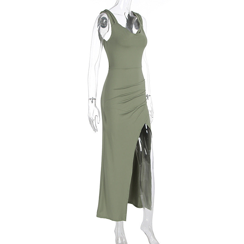 Women's Sleeveless Backless Lace-Up Dress with Side Slit