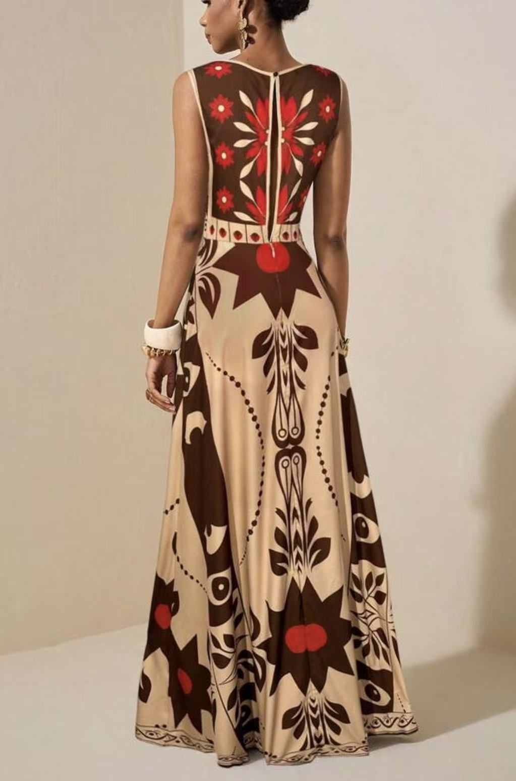 Women's Printed Bohemian Sleeveless Long Dress