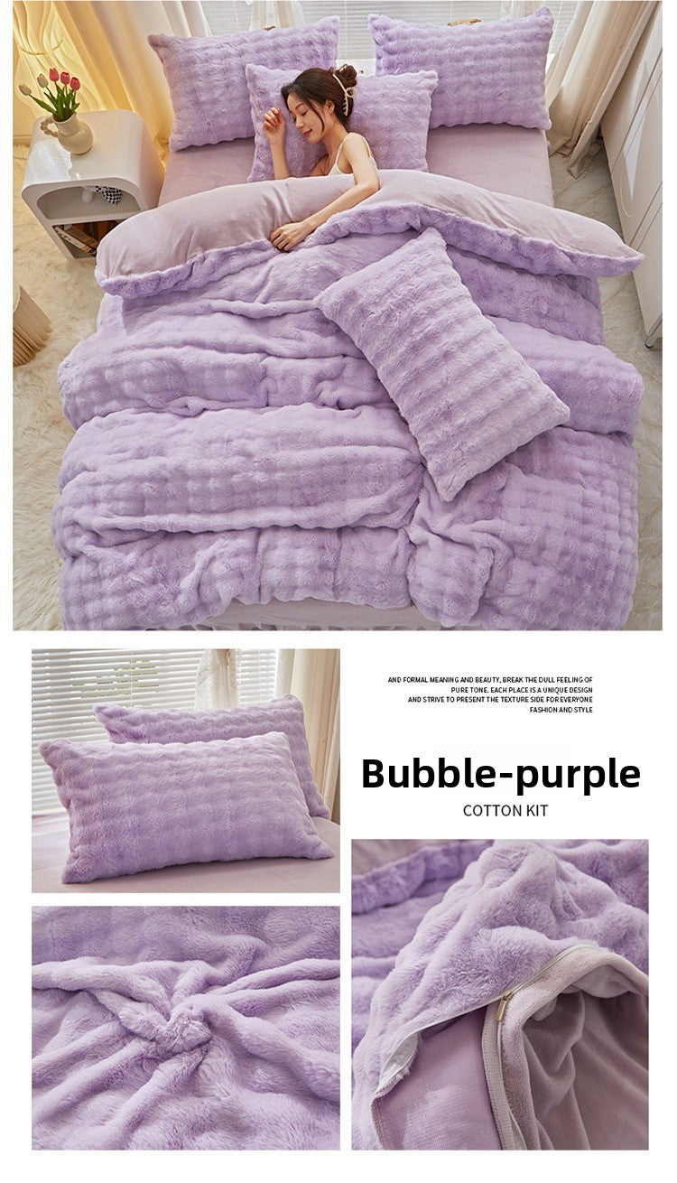 Rabbit Fur Plush Thickened Milk Velvet Bedding Set