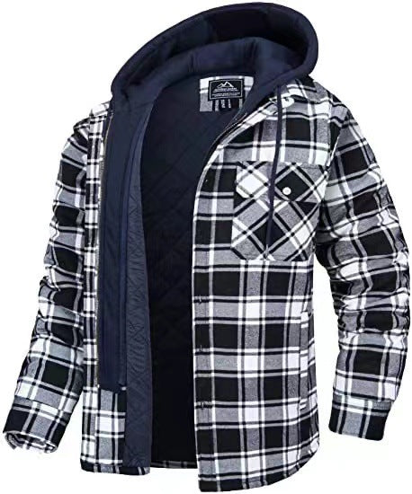 Men's Plaid Cotton Hooded Winter Coat