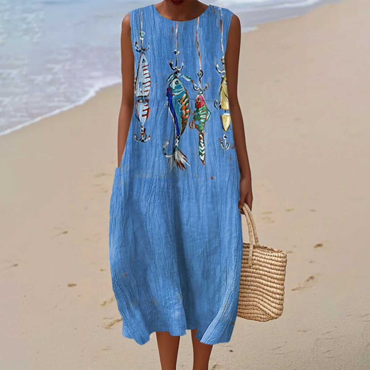 Women's 3D Floral Print Sleeveless A-Line Dress