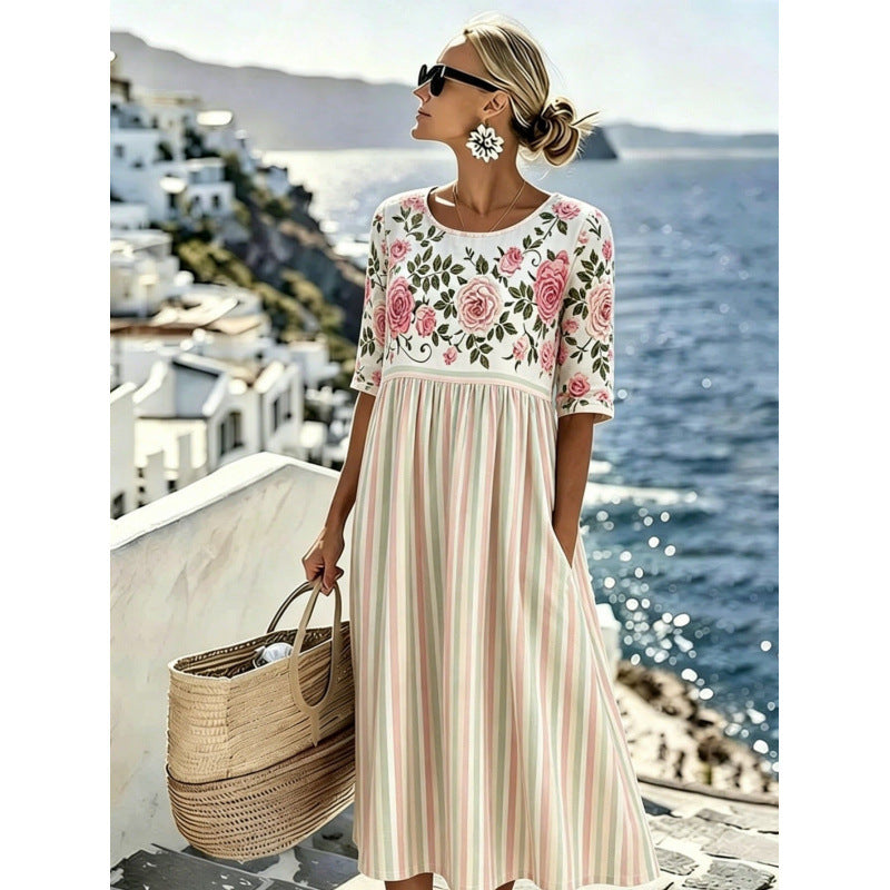Women's Loose Fit Floral Print A-Line Dress