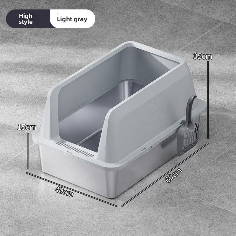 High-Fence Stainless Steel Cat Litter Box