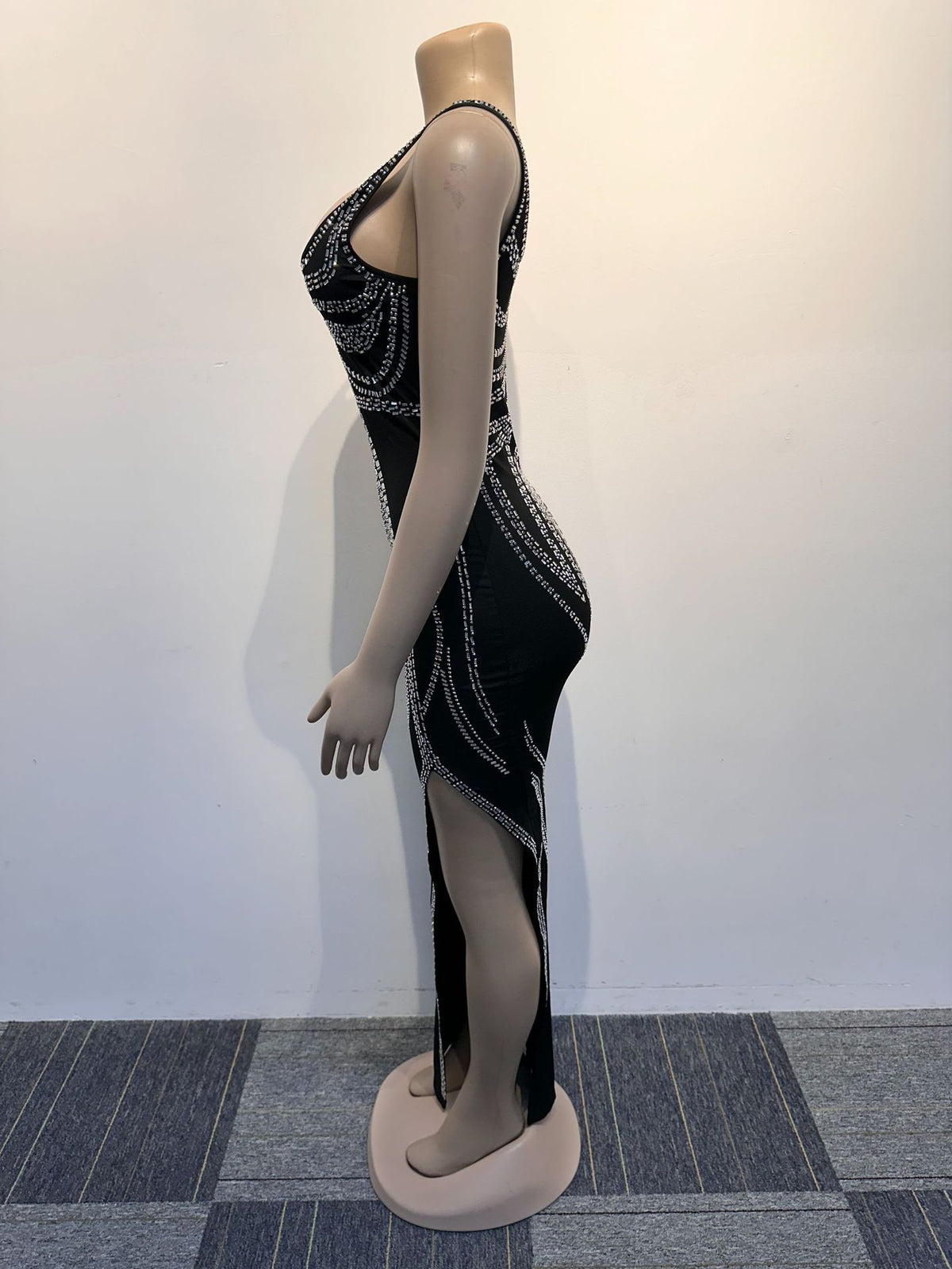 Women's Diamond Detail Slit Elastic Bodycon Dress