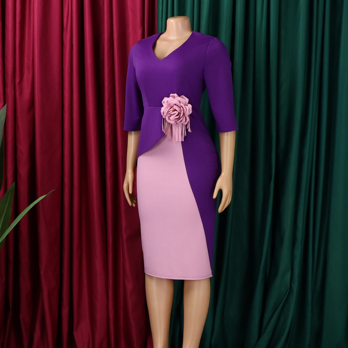 Women's Floral Pleated Half-Sleeve Dress