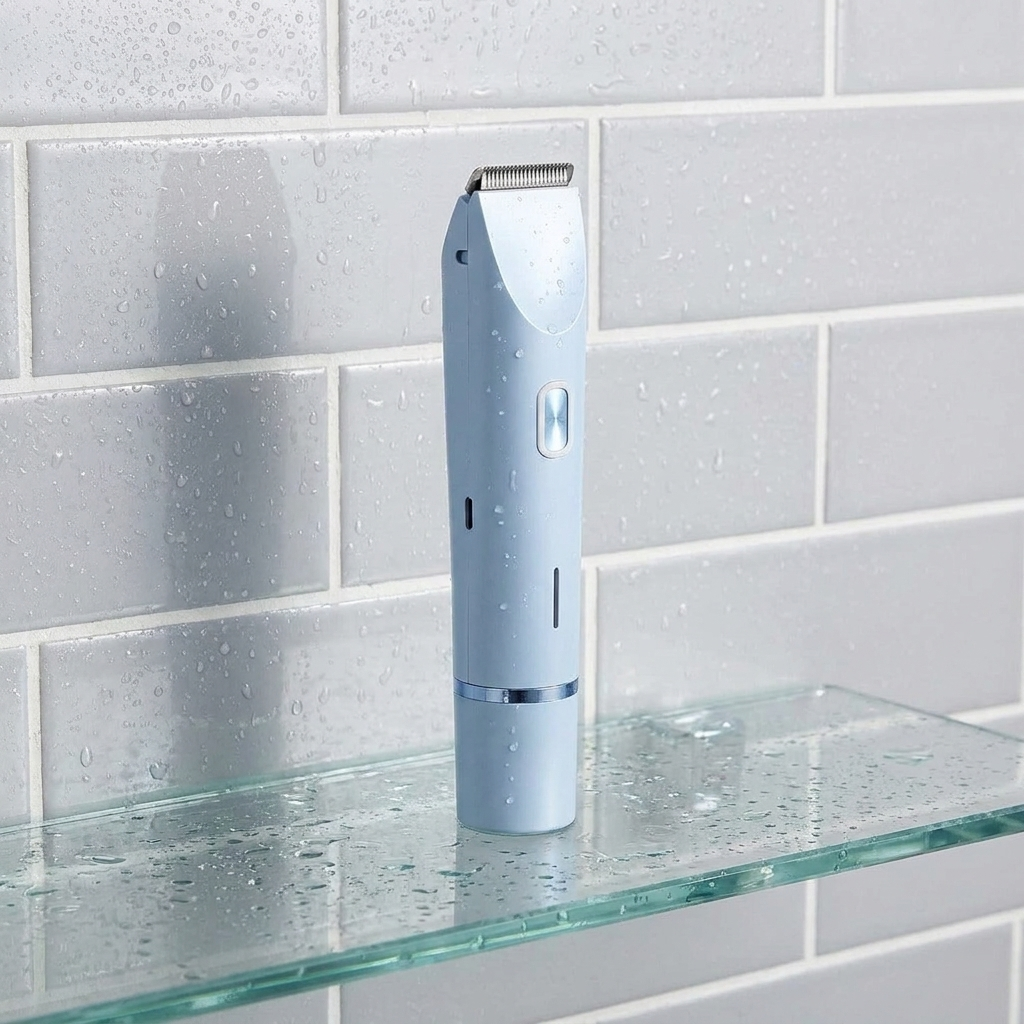 Trimmer on glass shower shelf