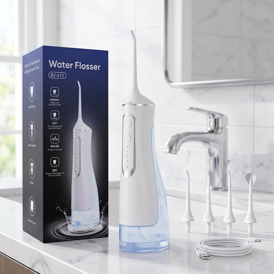 White Water Flosser set on bathroom counter