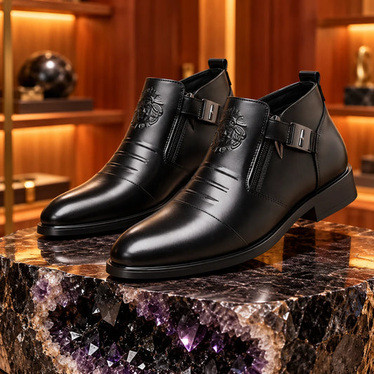 Men's Business Casual Leather Shoes with Lion Head Zipper