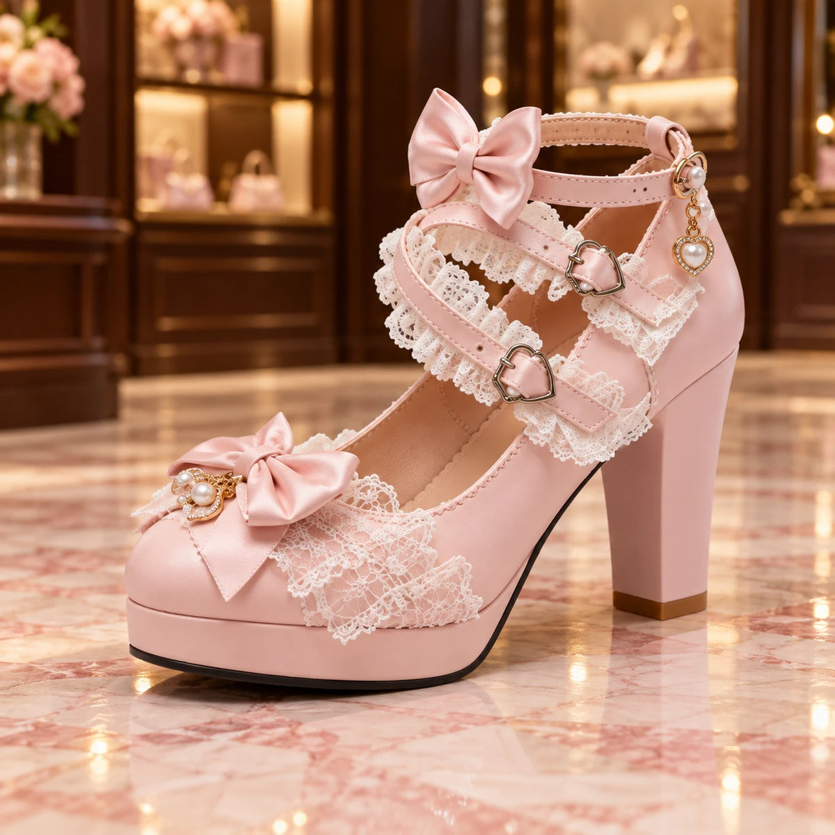 Lolita Style High Heel Shoes with Bow