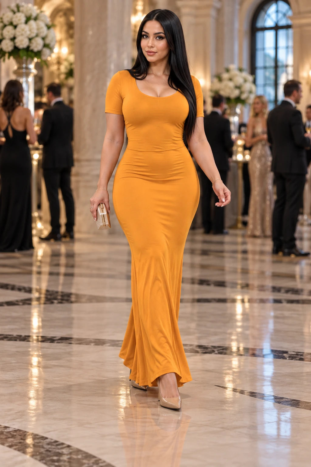 Women's Casual Maxi Dress in orange