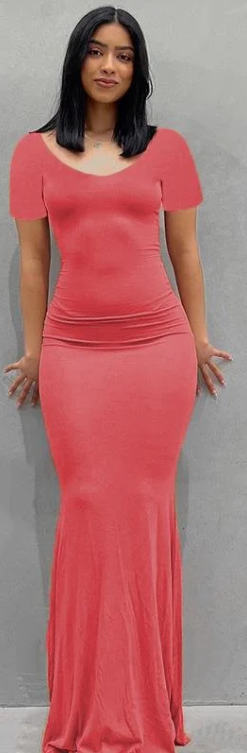 Women's Casual Maxi Dress in watermelon red