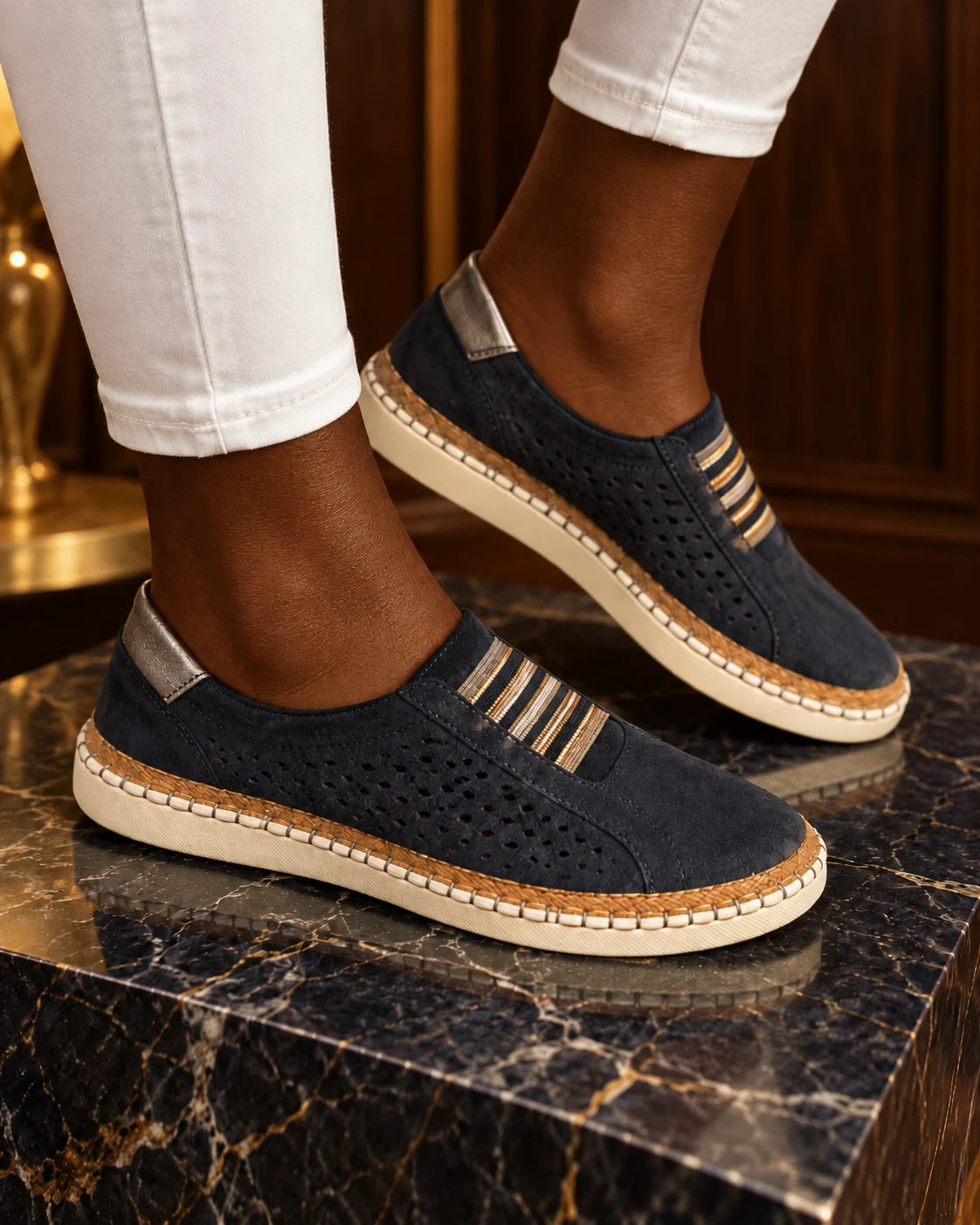 Black striped sole slip-on casual shoes