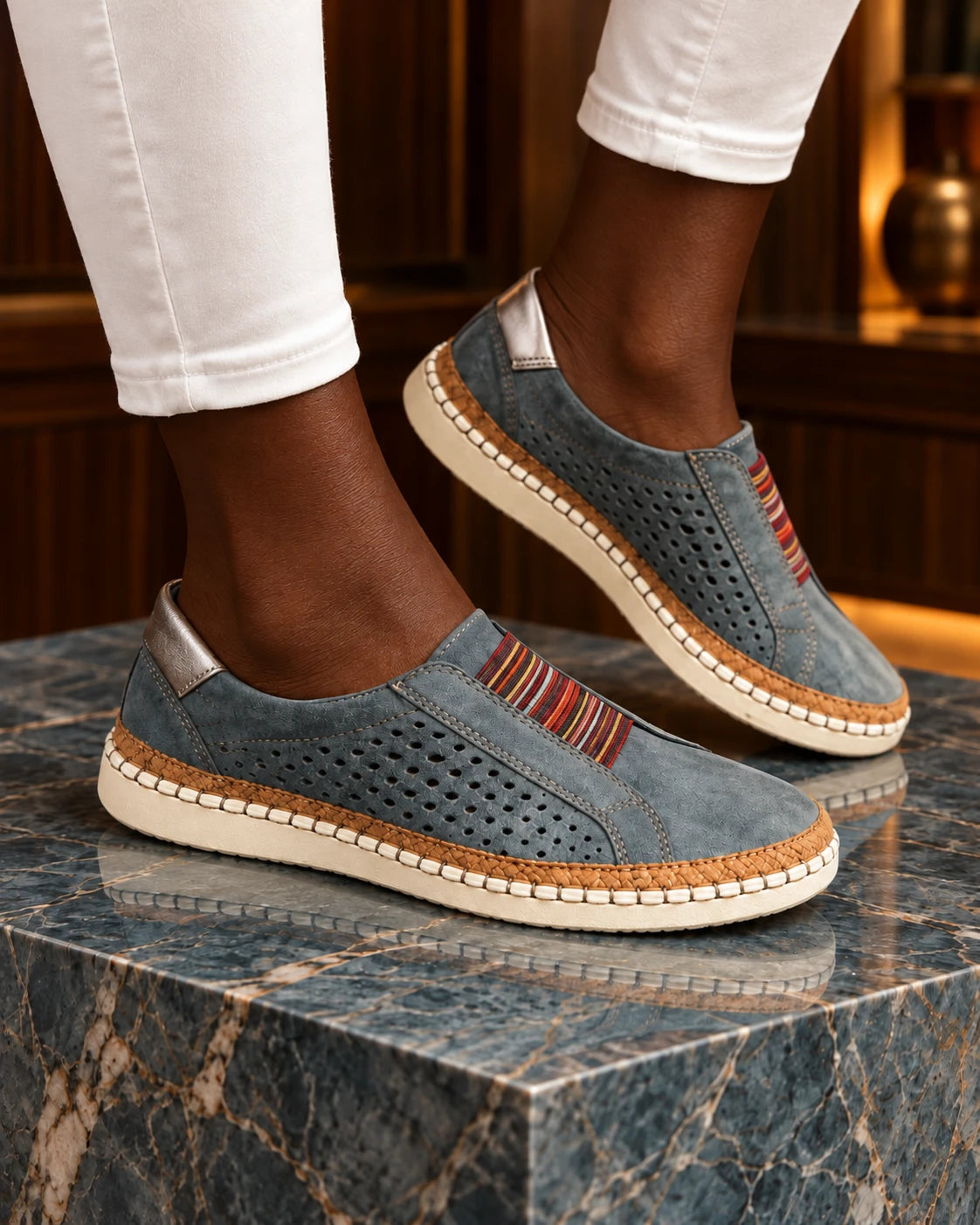 Blue striped sole slip-on casual shoes