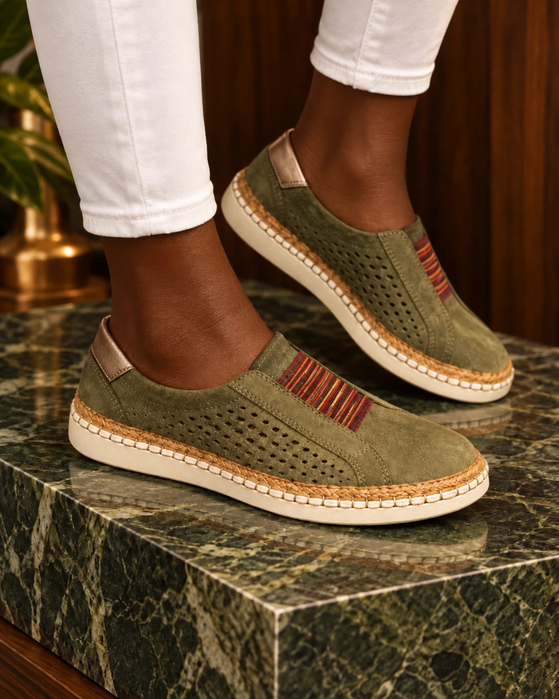 Green striped sole slip-on casual shoes