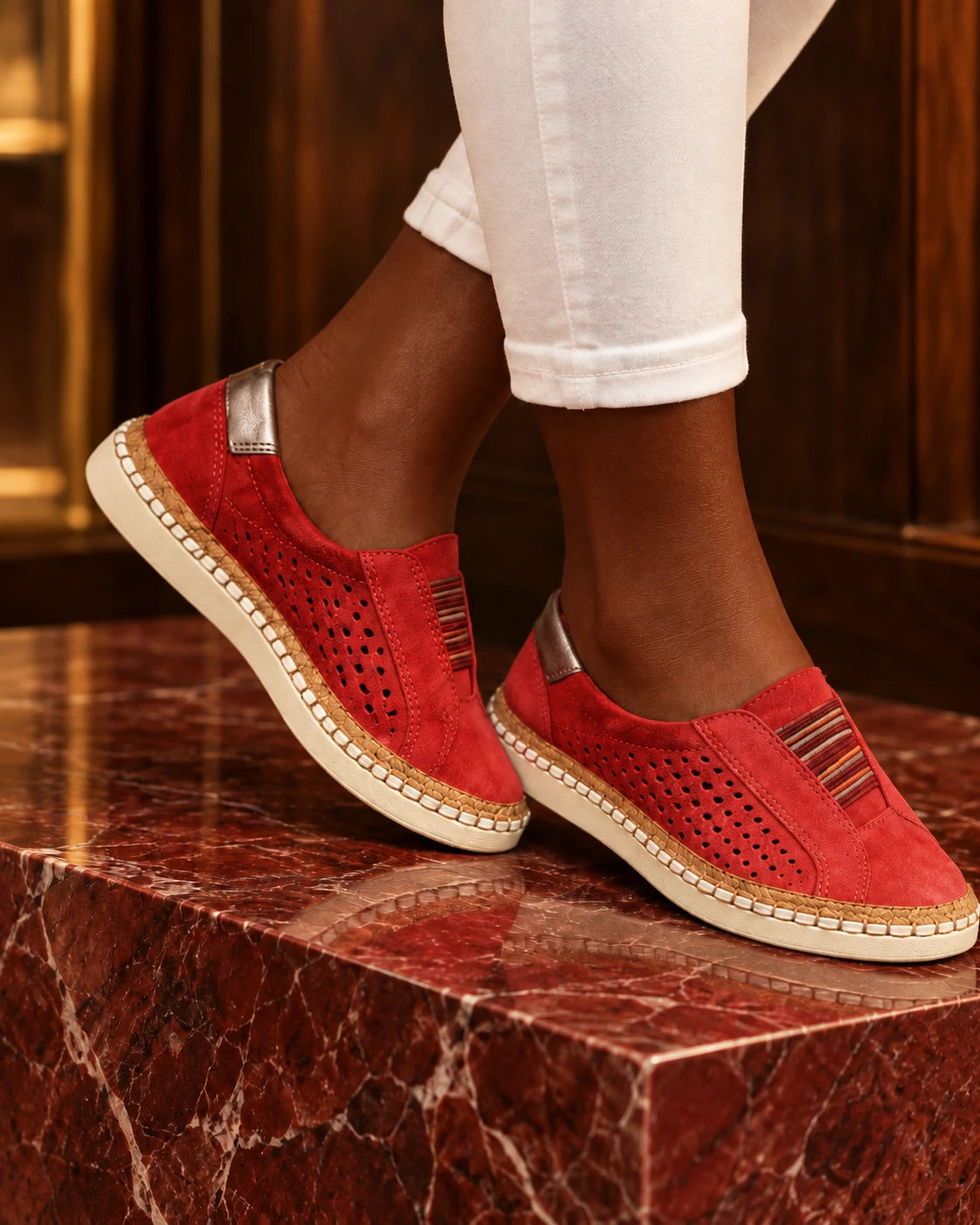 Red striped sole slip-on casual shoes