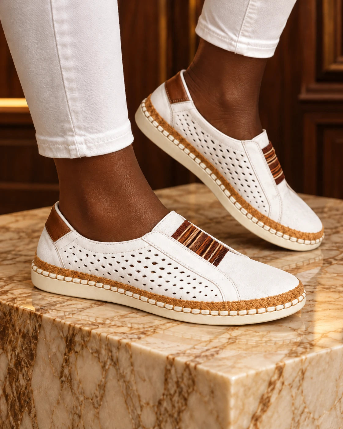 White striped sole slip-on casual shoes