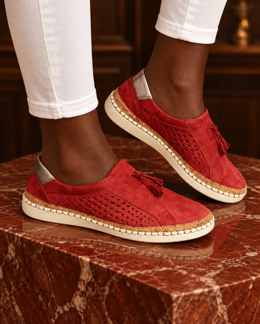 Red tassel low-top casual slip-on shoes with striped sole