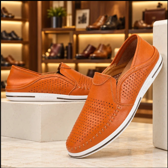 Genuine Leather Breathable Slip-On Loafers in brown