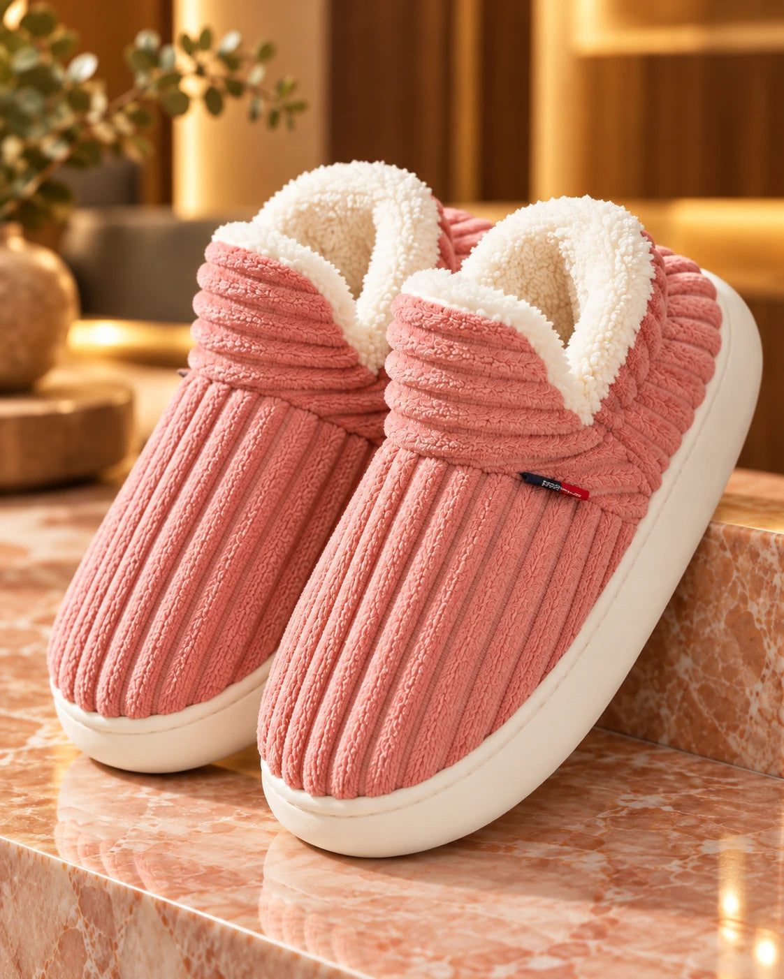 Chestnut red thick-sole anti-slip warm household slippers