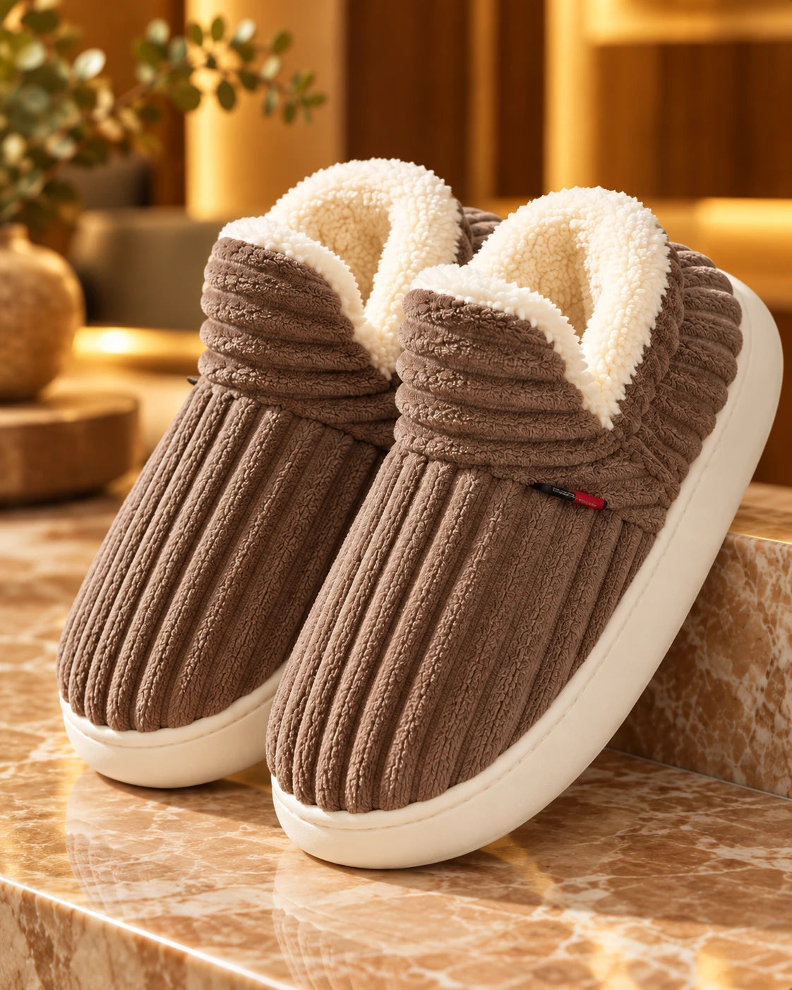Coffee brown thick-sole anti-slip warm household slippers