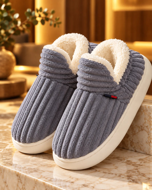 Light gray thick-sole anti-slip warm household slippers