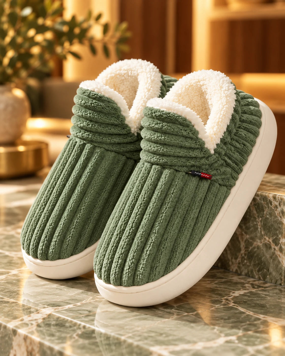 Apple green thick-sole anti-slip warm household slippers