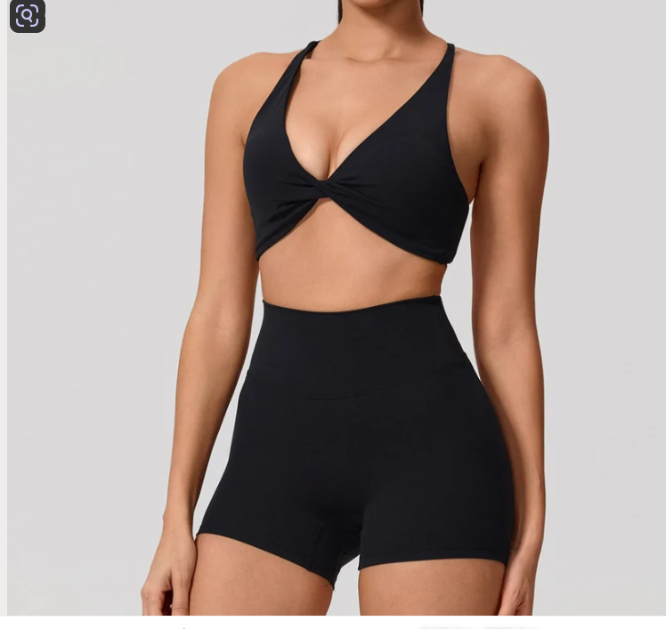 Cross-Back Sports Bra and Shorts Set in Black