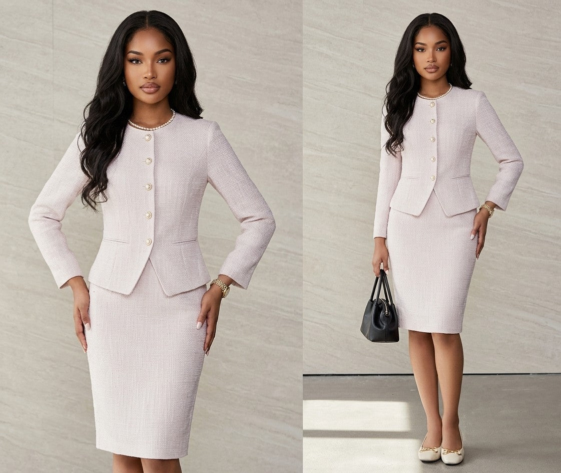 Women's Tailored Blazer and Skirt Suit in Pink