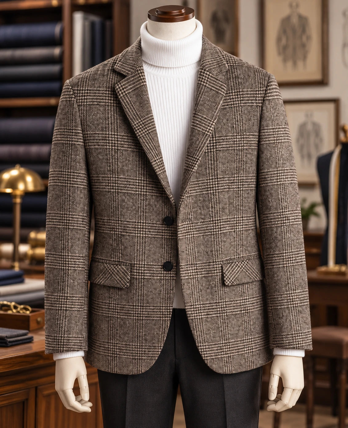 Men's Wool Blazer in brown on a mannequin