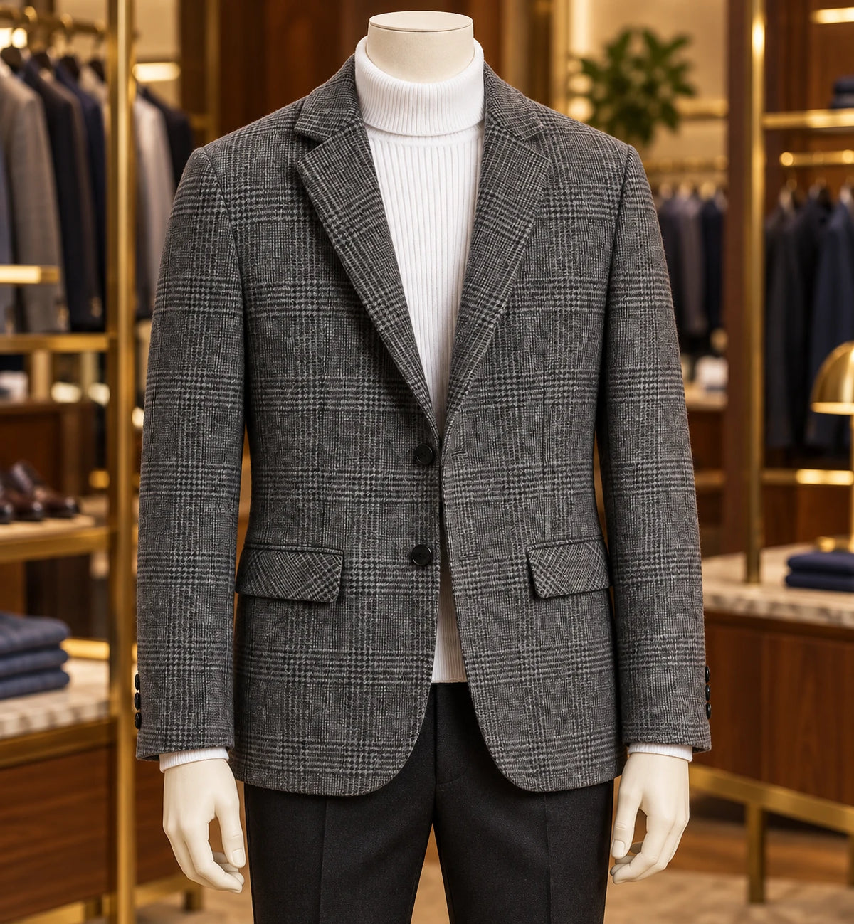 Men's Wool Blazer in dark gray on a mannequin